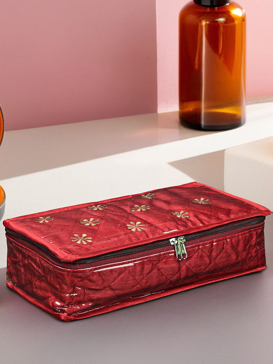 Kuber Industries Maroon Satan Jewellery Organisers Pouch with Multiple Compartment