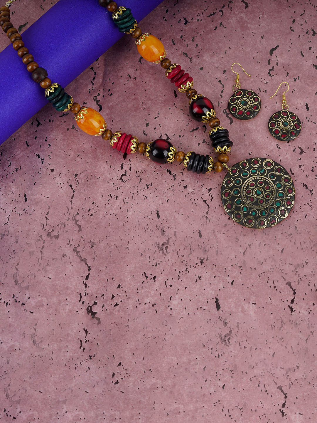 DEGHLAM German Silver Beaded Thewa Jewellery Set