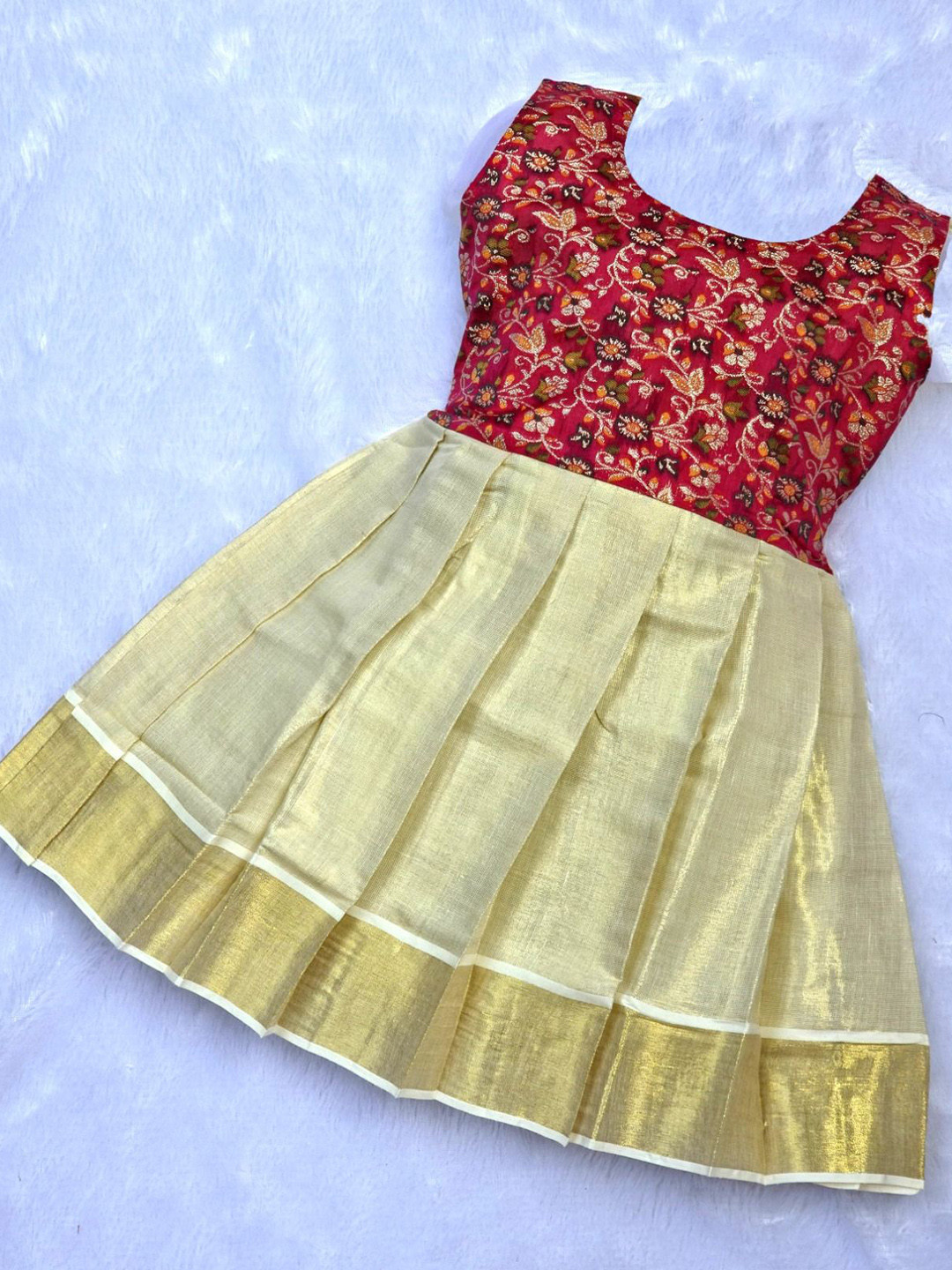 BAESD Infant Girls Floral Woven Design Sleeveless Tissue Fit And Flared Ethnic Dress