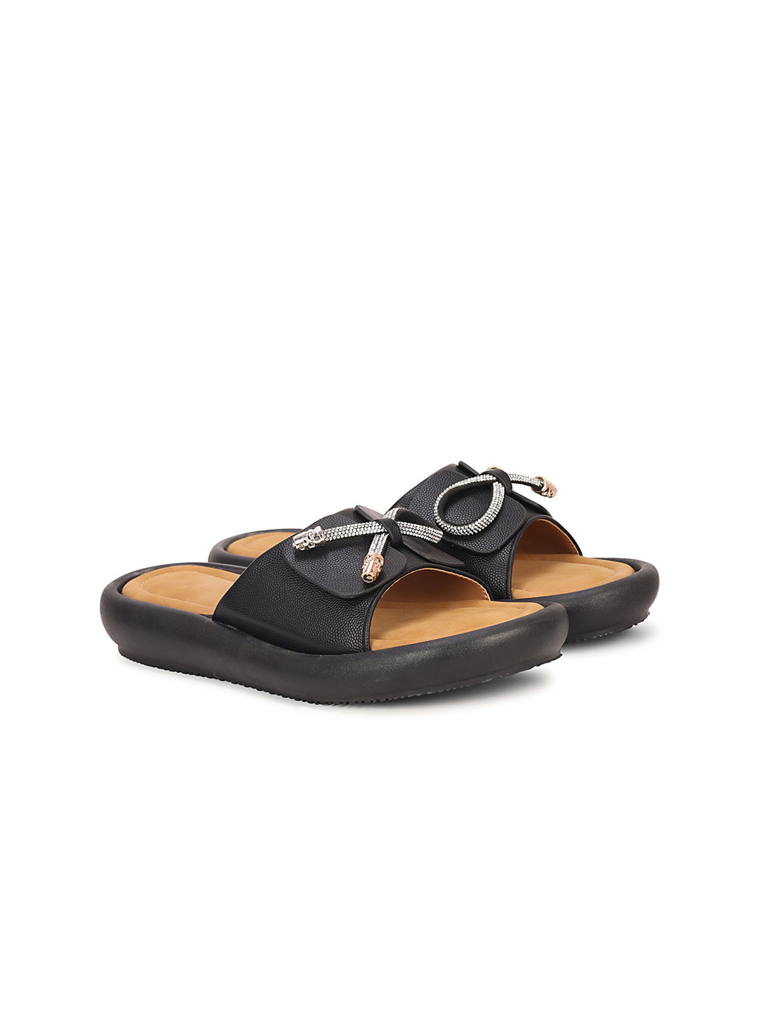 Commander Shoes Women Textured Slip-On Open Toe Flats