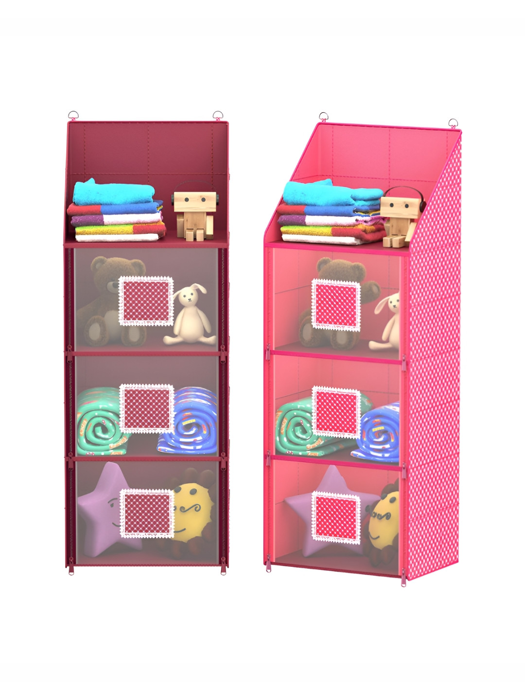 Aura Pink & Maroon 2 Pieces Hathkadi Folding 4 Compartments Hanging Almirah Organisers