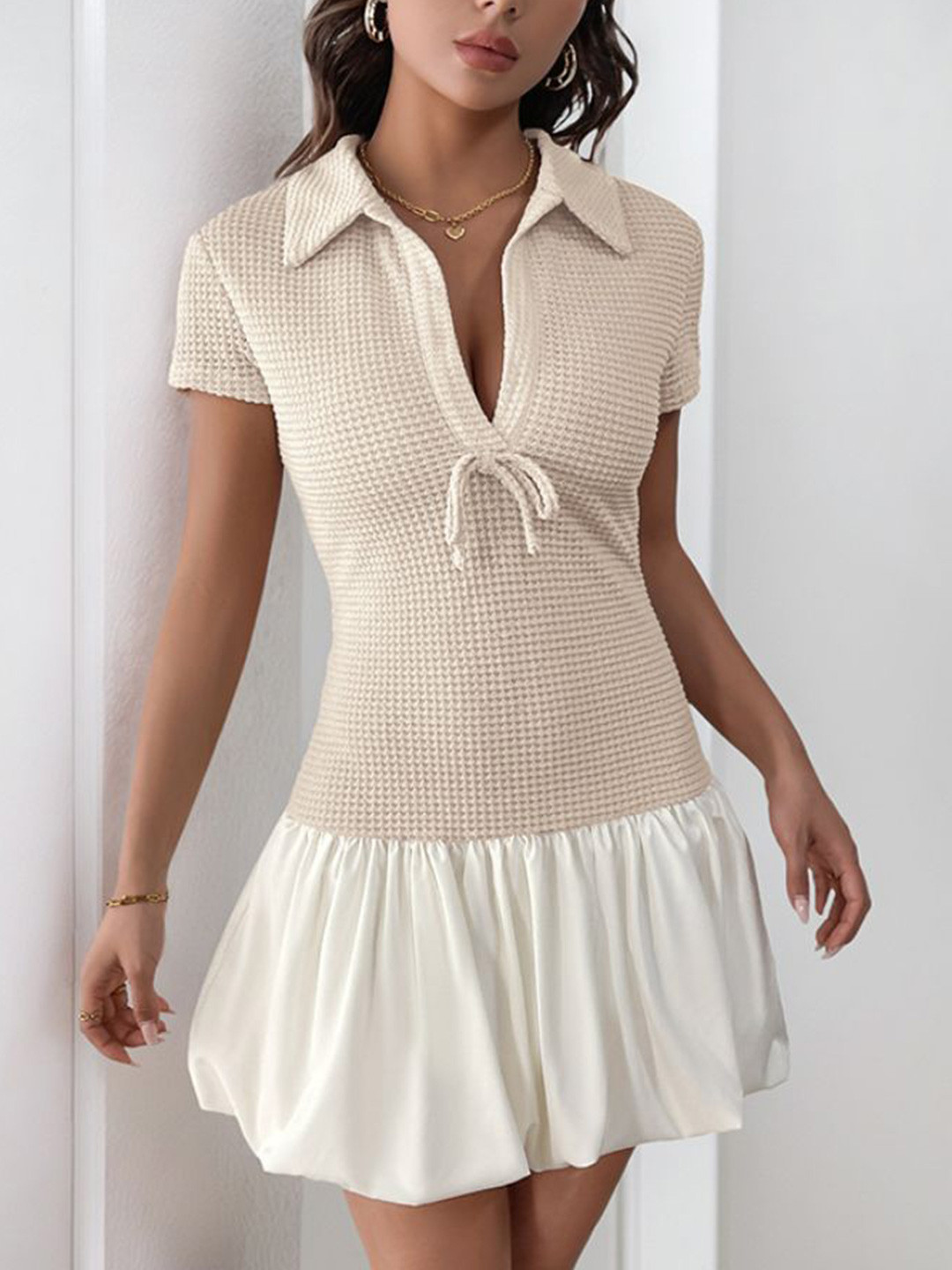 StyleCast Women Shirt Collar Crochet Balloon Dress