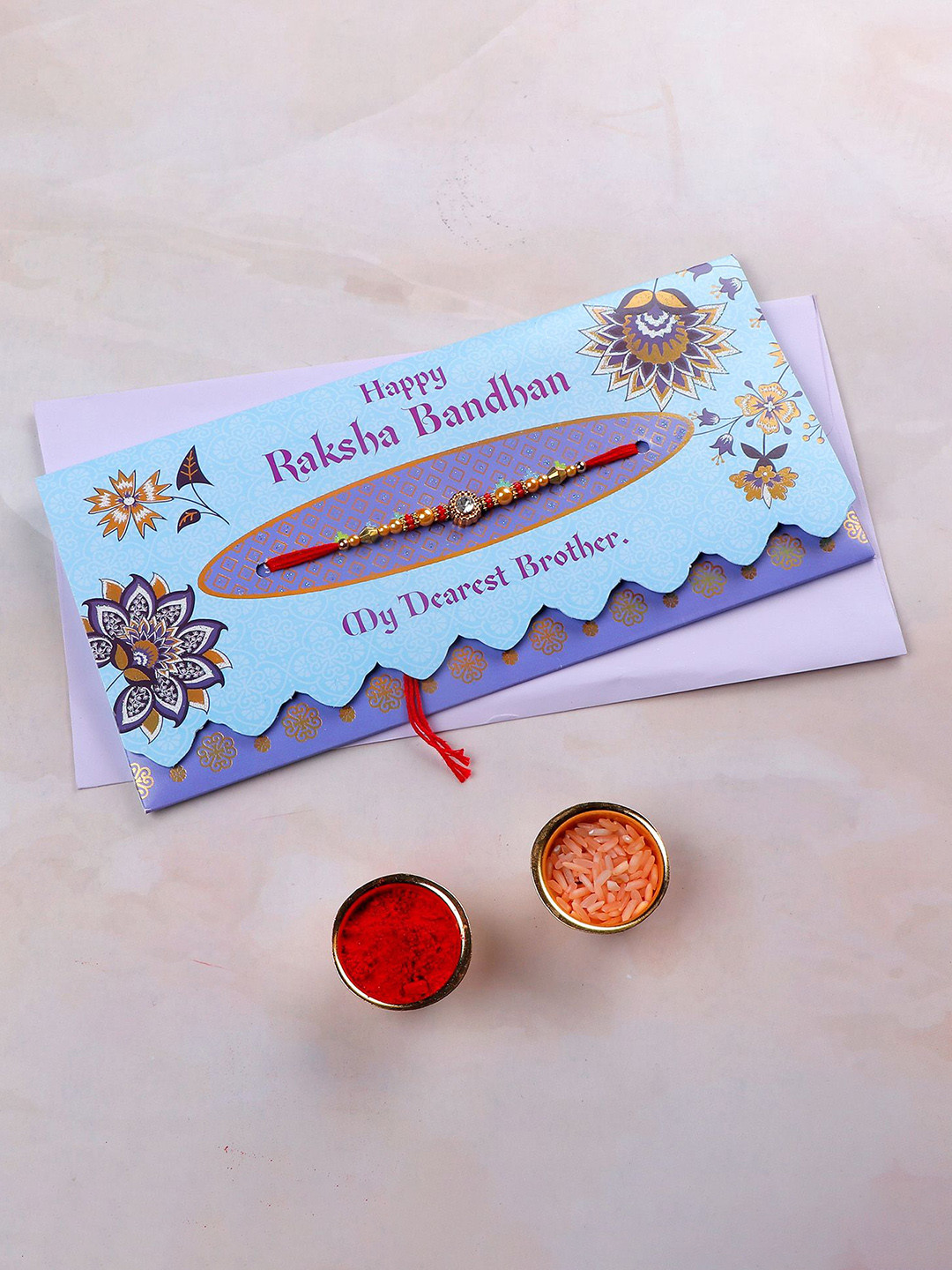 Archies Set Of 4 Thread Rakhis With Mailer & Roli Chawal
