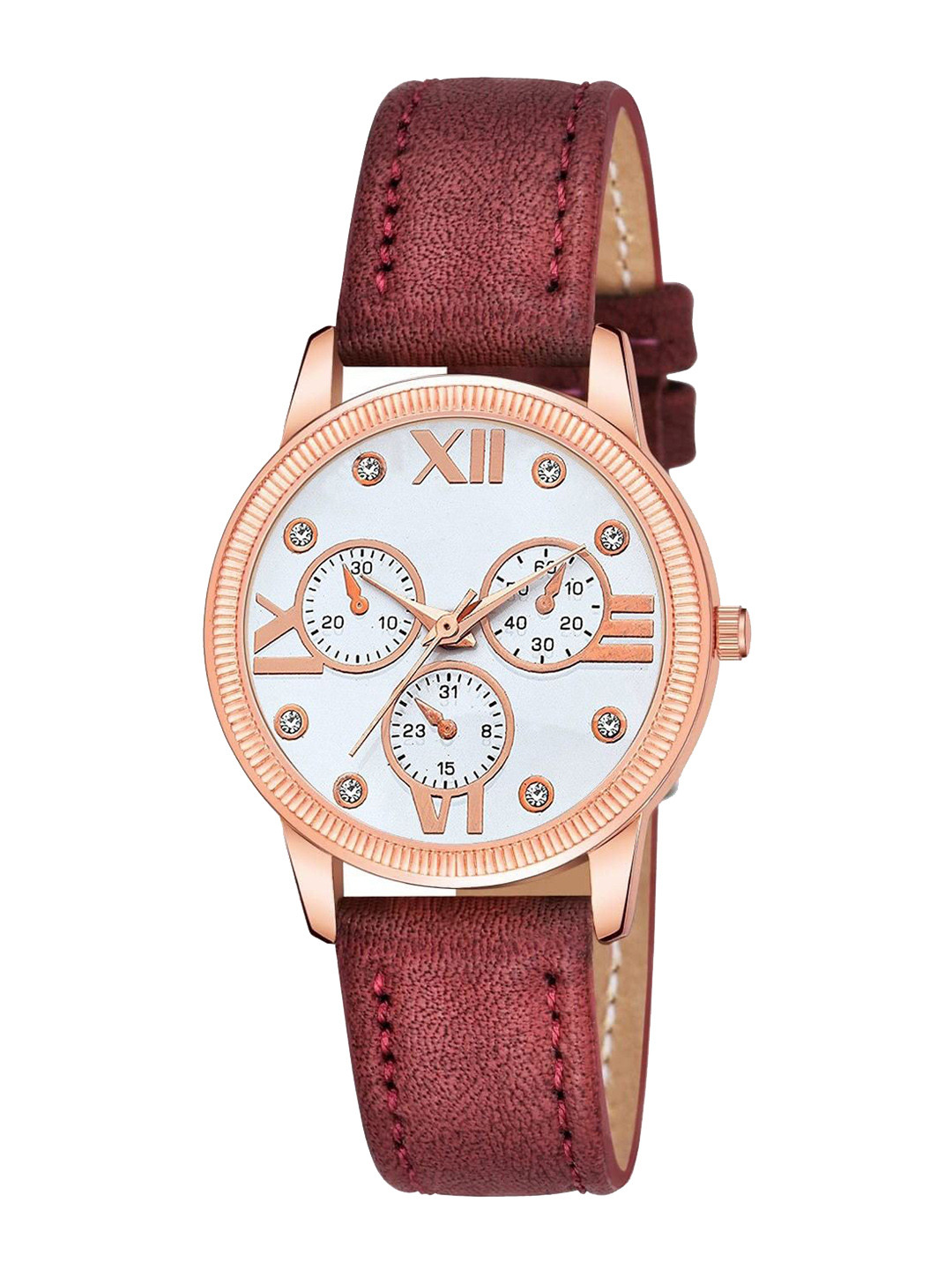 Gopal Shopcart Unisex Patterned Dial & Textured Straps Watch C25RG_WH Mina MRO Leather_F