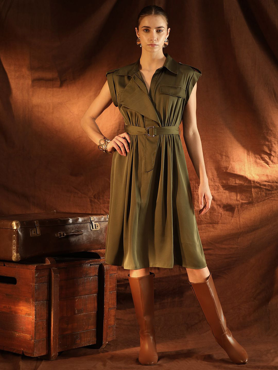 Kazo Bree Women Shirt Collar Shirt Midi Dress