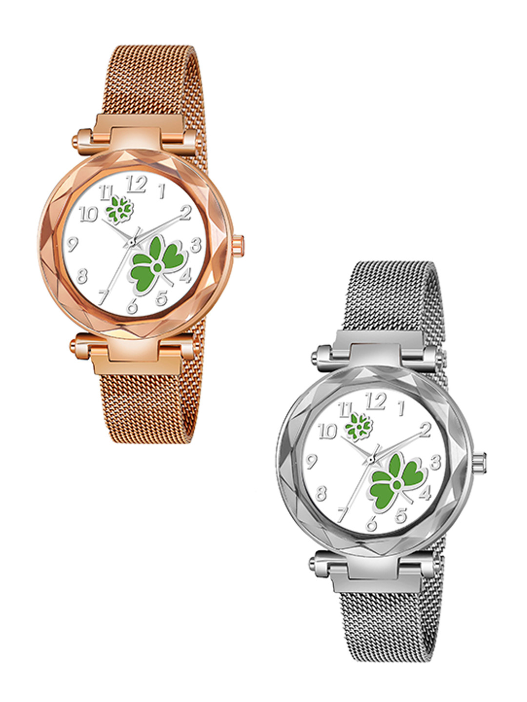 Gopal Shopcart Pack Of 2 Unisex Analogue Watches GR_379 Gold 315 379 Silver Green Dial
