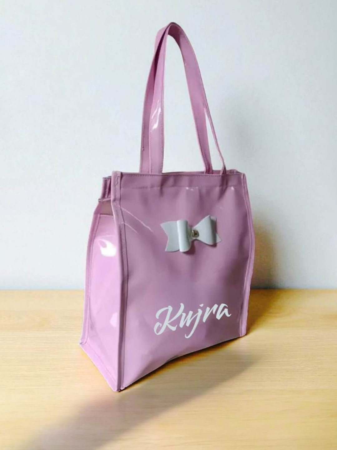 KUJRA London Typography Printed Bow Detail Medium Structured Tote Bag