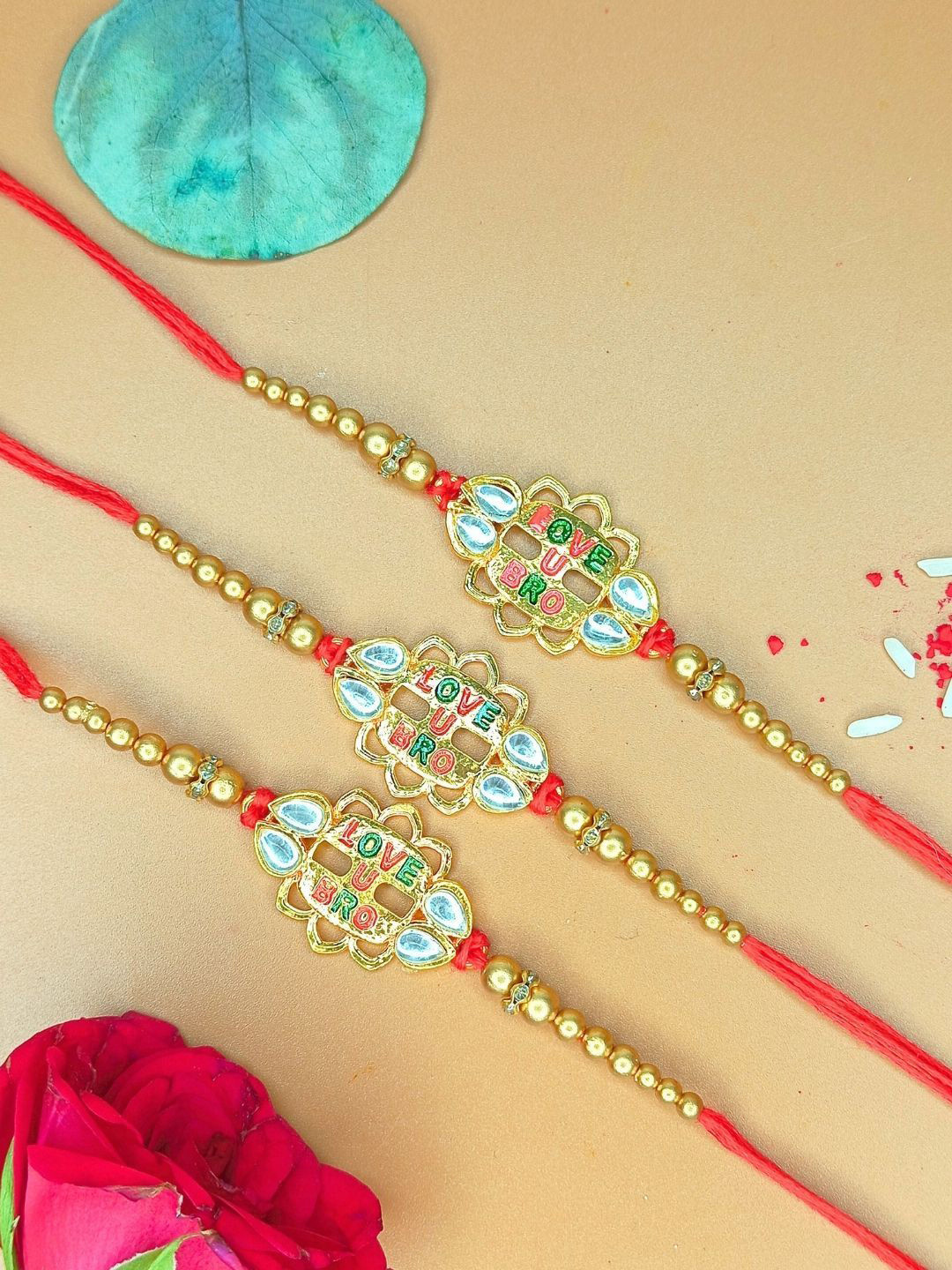 Anouk Set of 3 Love U Bro Design Rakhis With Greeting Card & Roli Chawal