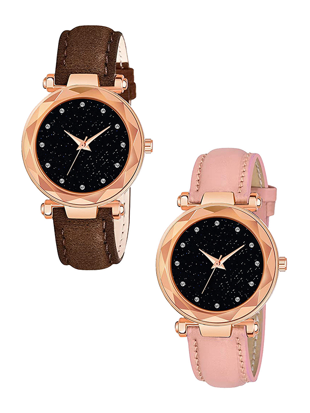 Gopal Shopcart Unisex Set of 2  Regular Straps Analogue Watch GR379RG 12D BRO Vel PINK G L