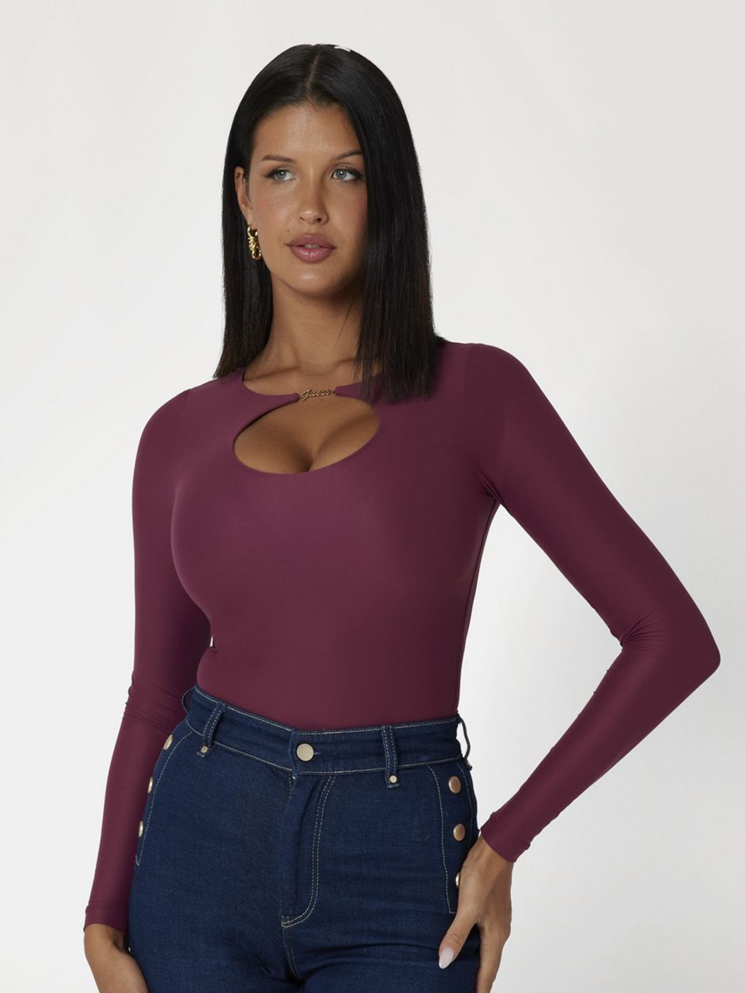 GUESS Women Solid Longline Top