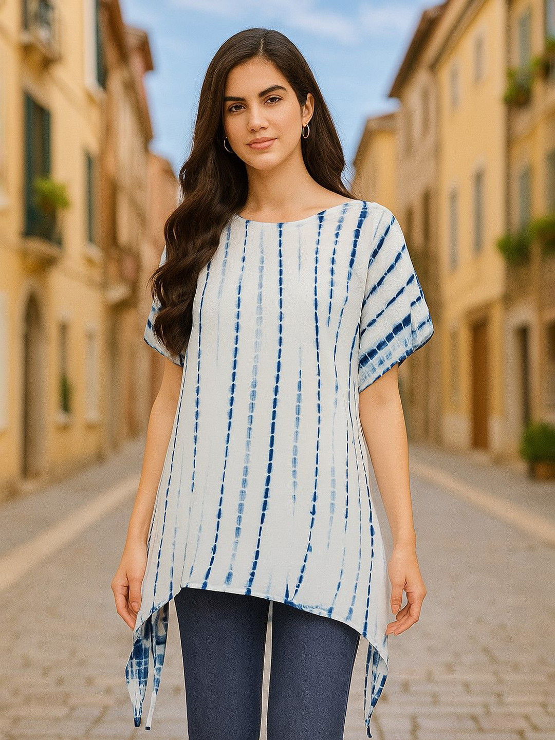 Moda Rapido Women Tie and Dye Printed Kimono Sleeve Top