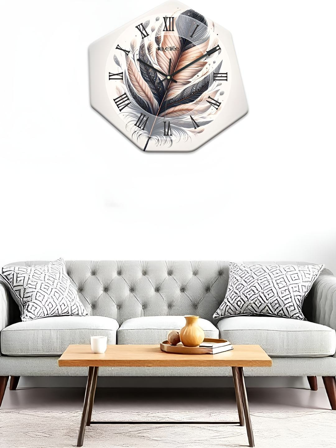 OLIVE TREE Off White & Black Printed Geometric Shaped Modern Analogue Wall Clock