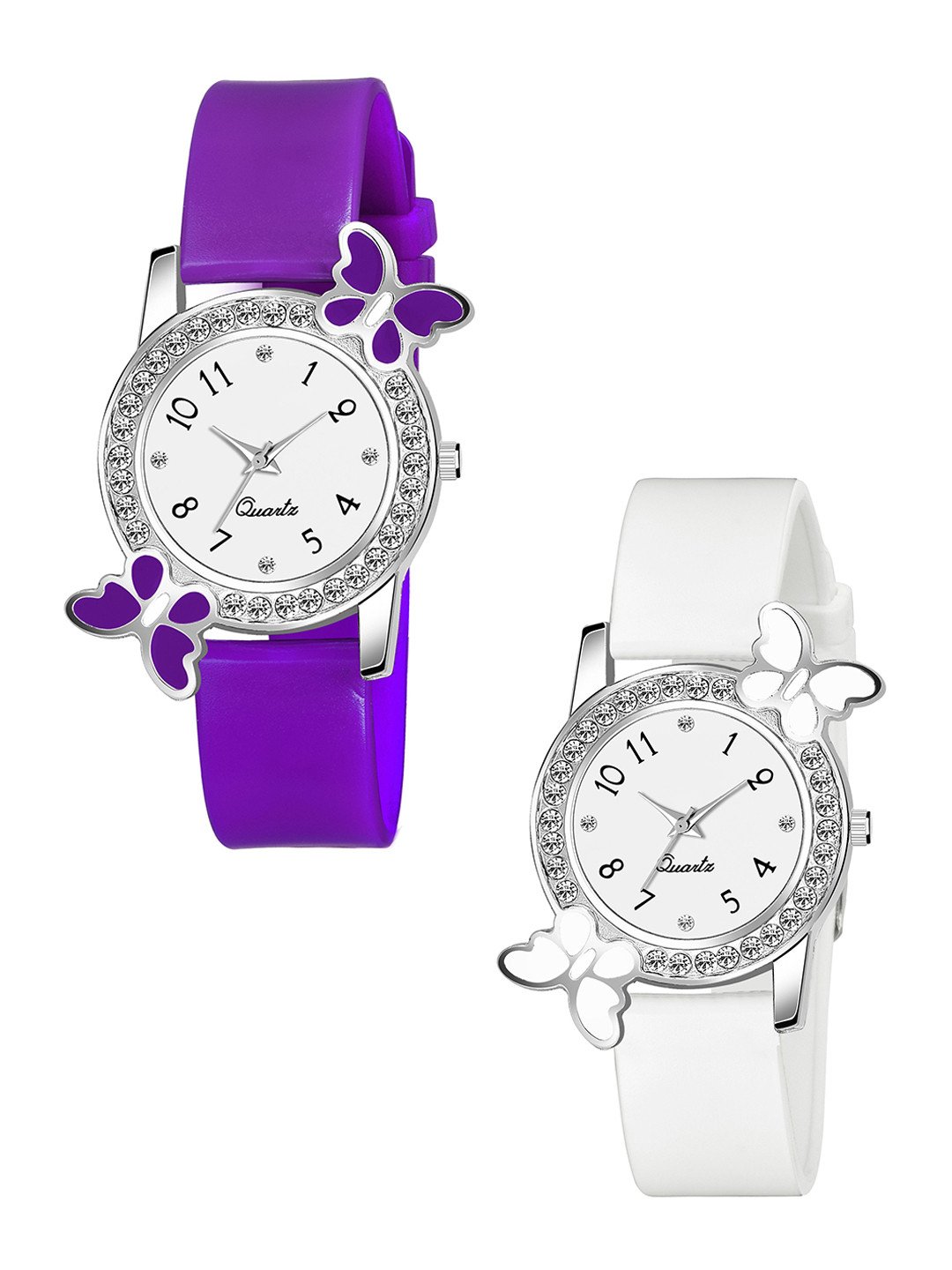 Gopal Shopcart Unisex Pack Of 2 Embellished Analogue Watch BF Purple White_F