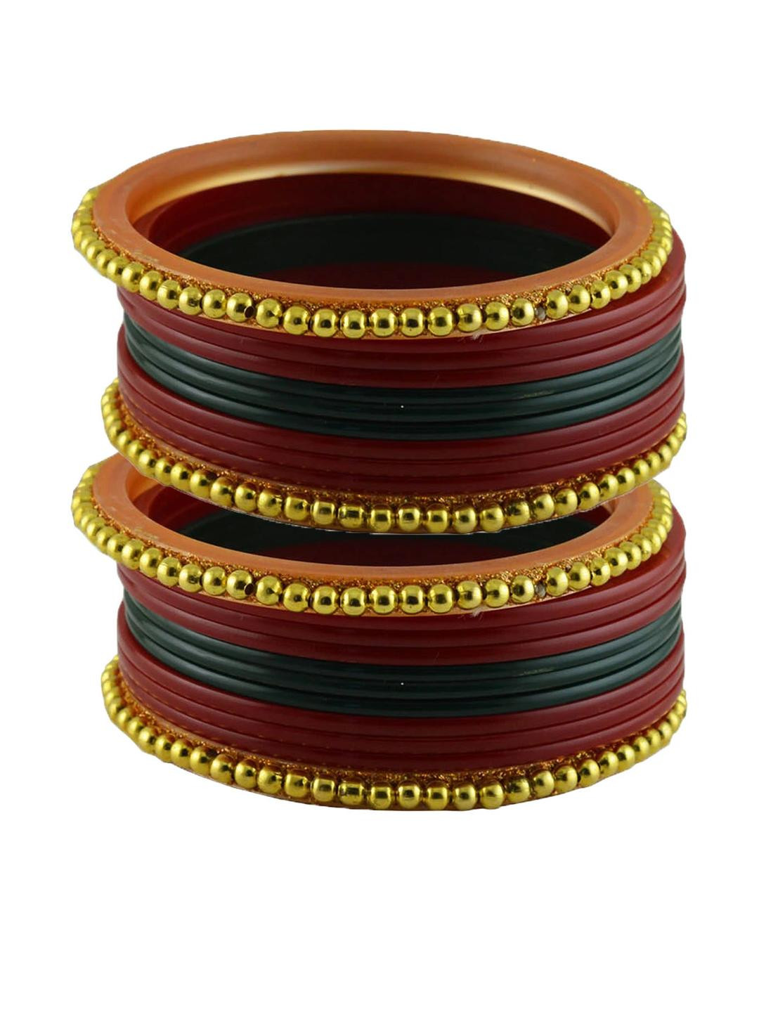 Vidhya Kangan Women Set of 2 Marron & Green Plain Plastic Bangles
