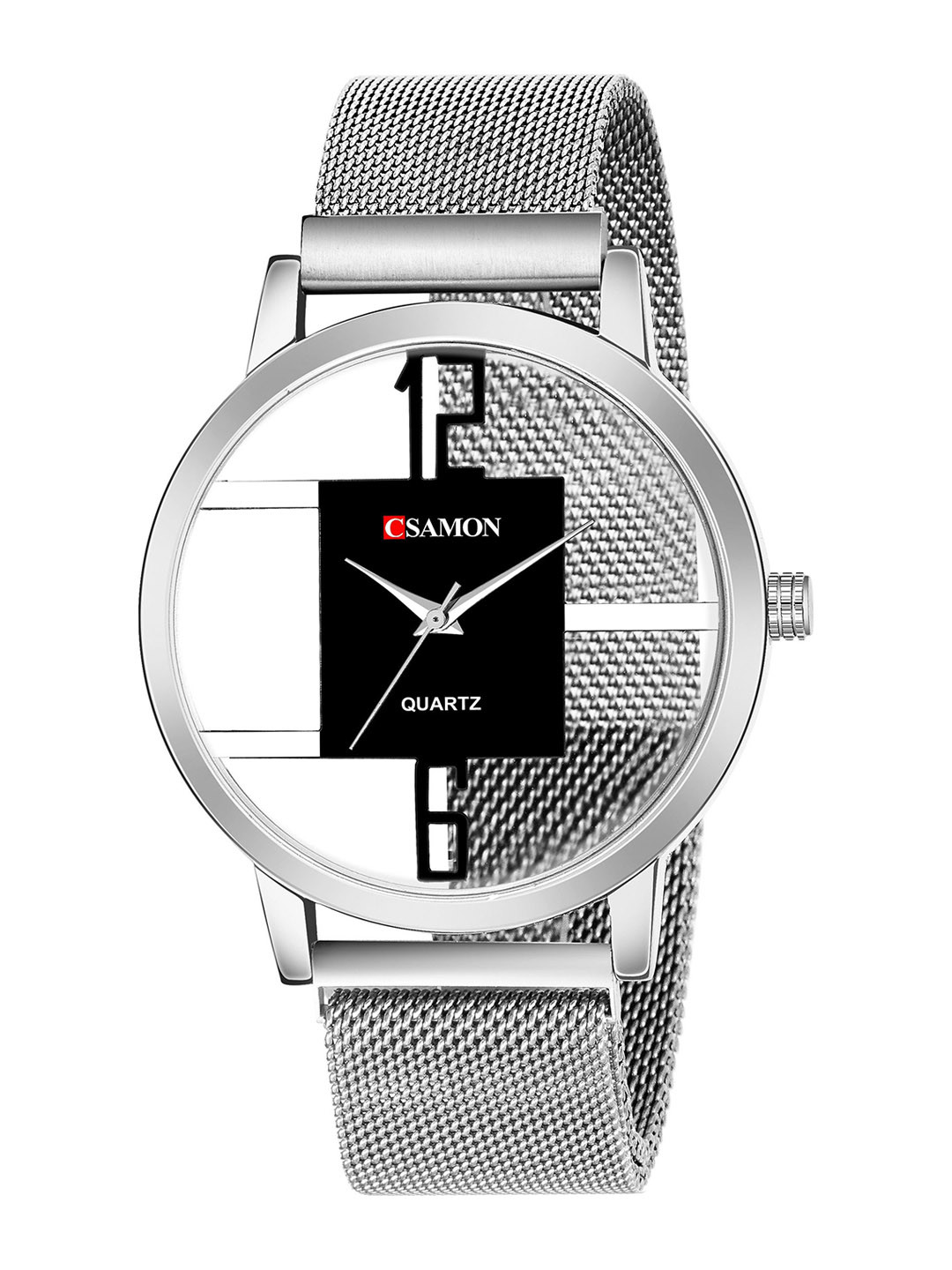 CSAMON Women Embellished Stainless Steel Analogue Watch GR_1051_6to12_opensilver_maganet