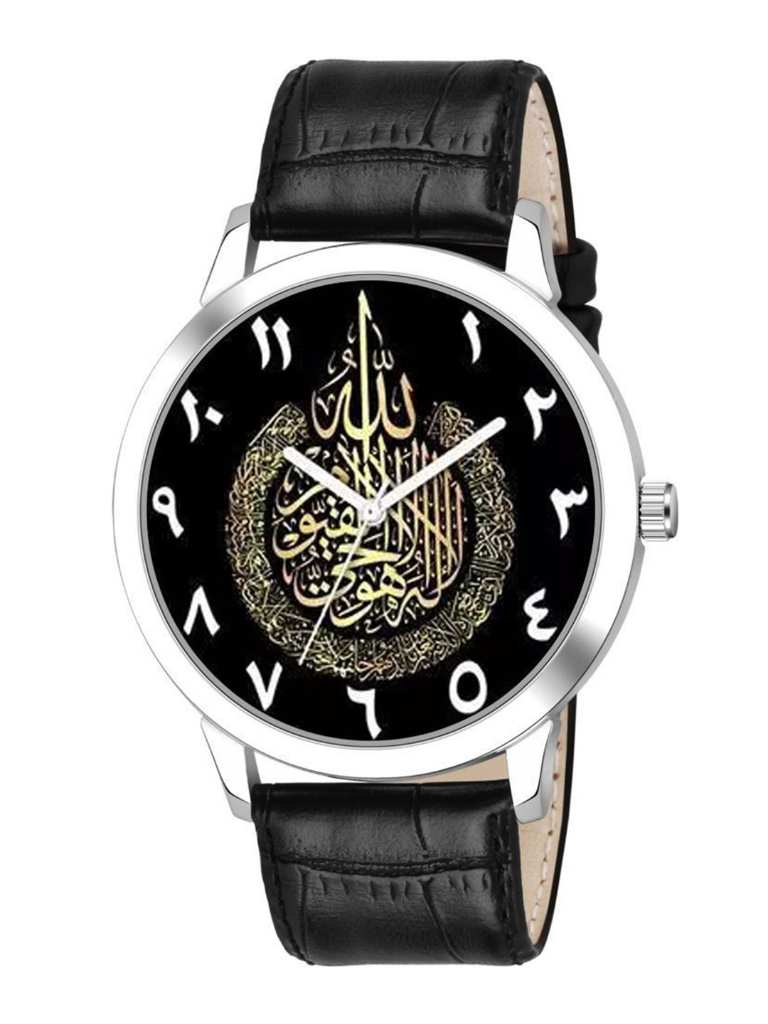 CSAMON Men Patterned Dial Analogue Watch 1019SLV Islamic NUM08 BLK L