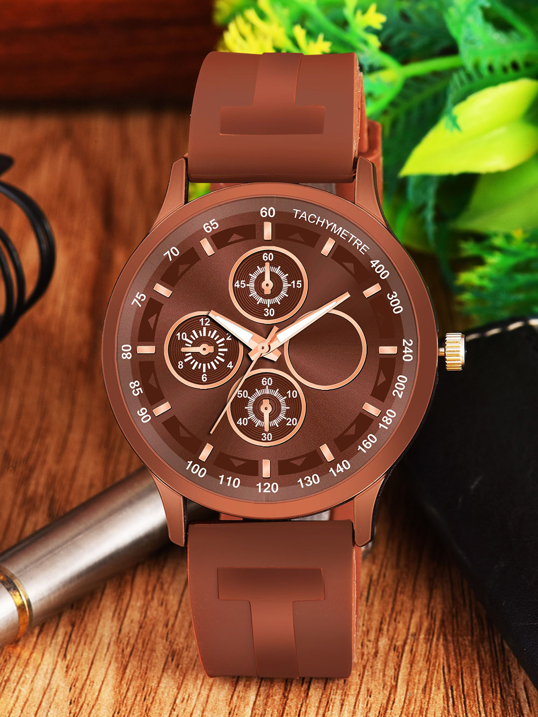 CSAMON Men Patterned Dial & Straps Analogue Watch GR 1007 F2BRO TCD BROWN Belt