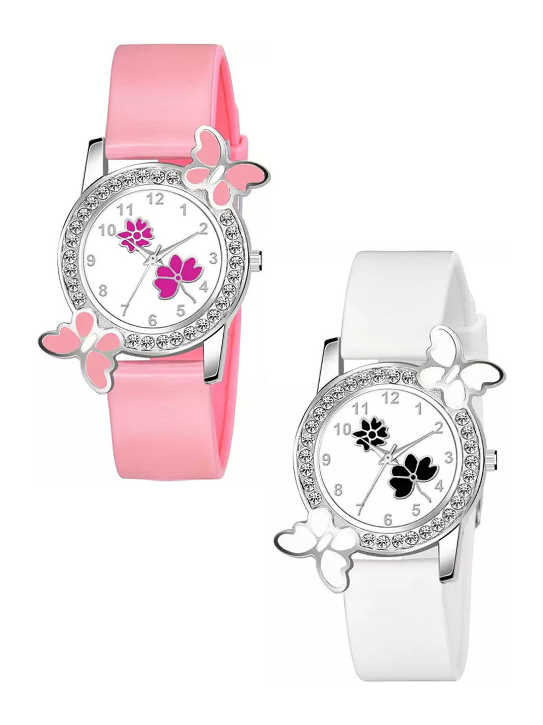 CSAMON Women Pack Of 2 Embellished Dial Analogue Watches 328 PIK 315PUR WH 315BLK