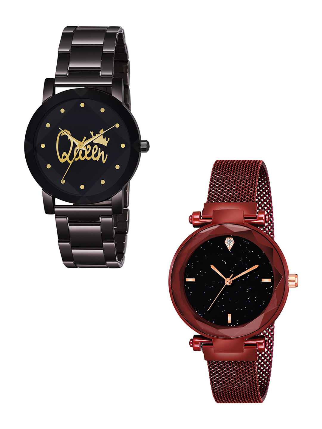 Gopal Shopcart Unisex Pack of 2 Bracelet Style Straps Analogue Watch Metal_Queen_379_Red_4