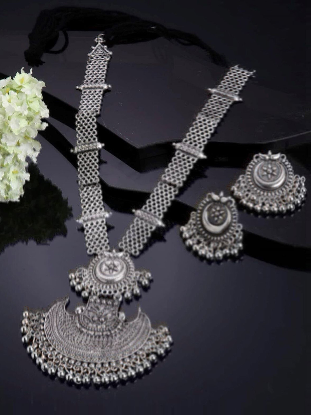 DEGHLAM German Silver Beaded Long Zalii Jewellery Set