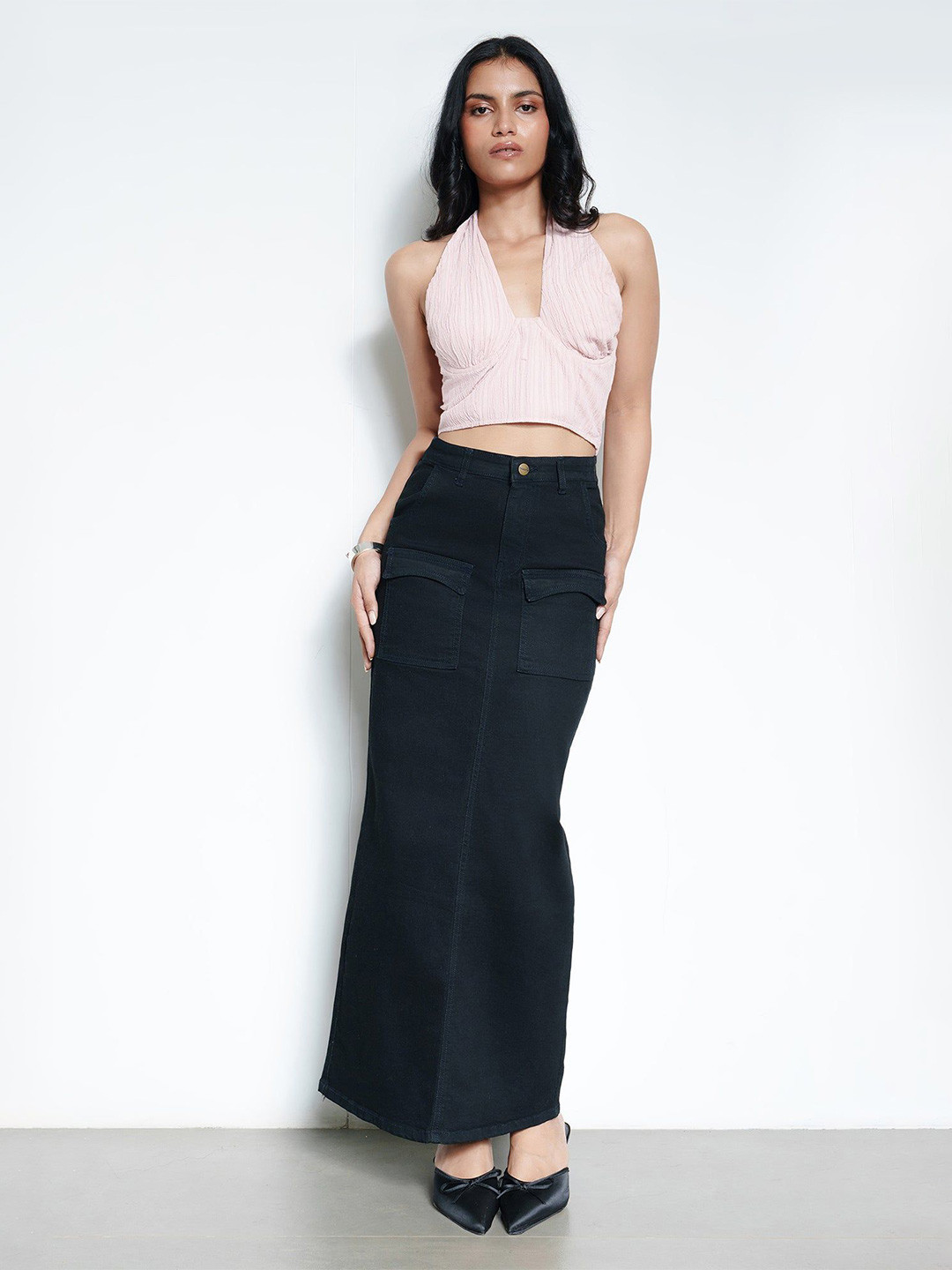 Jet Black Cargo Maxi Skirt
