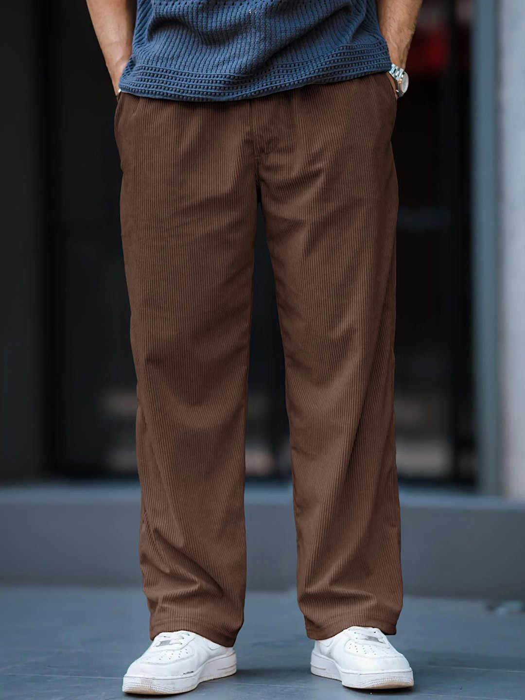 SWADESI STUFF Men Striped High-Rise Easy Wash Trousers