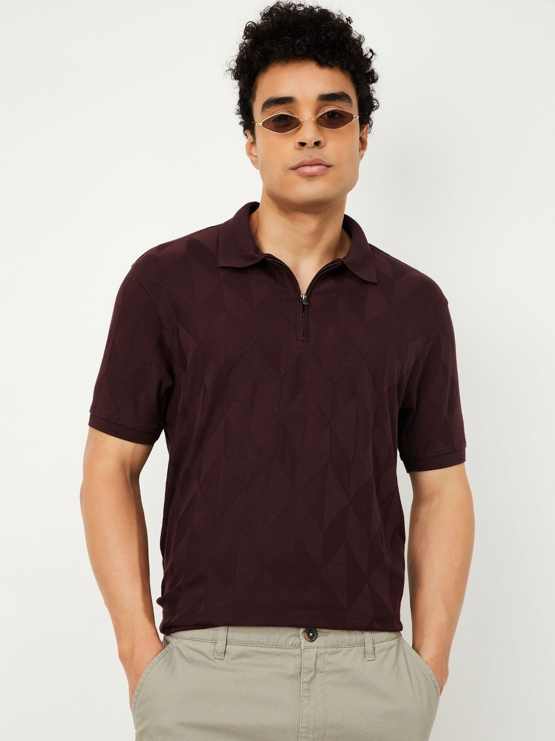 max Self Design Polo Collar Regular Fit Cotton T-shirt