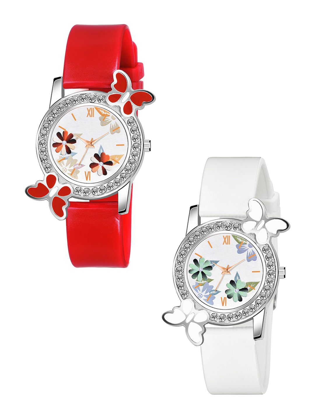Gopal Shopcart Women Pack Of 2 Printed Dial Analogue Watch 328 RED WH GRE D Fosil