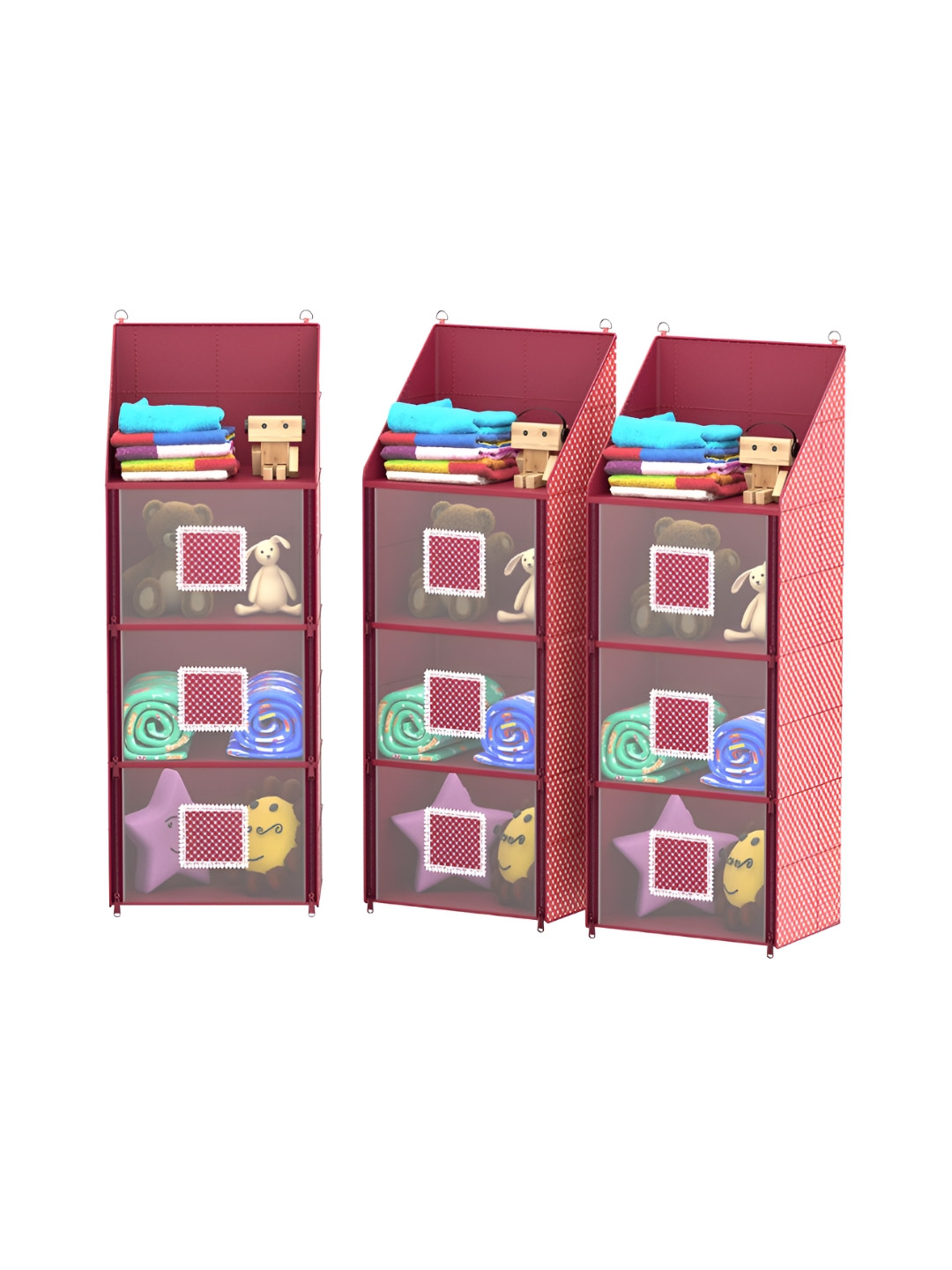 Aura Maroon & White 3 Pieces Hathkadi Folding 4 Compartments Hanging Almirah Organisers
