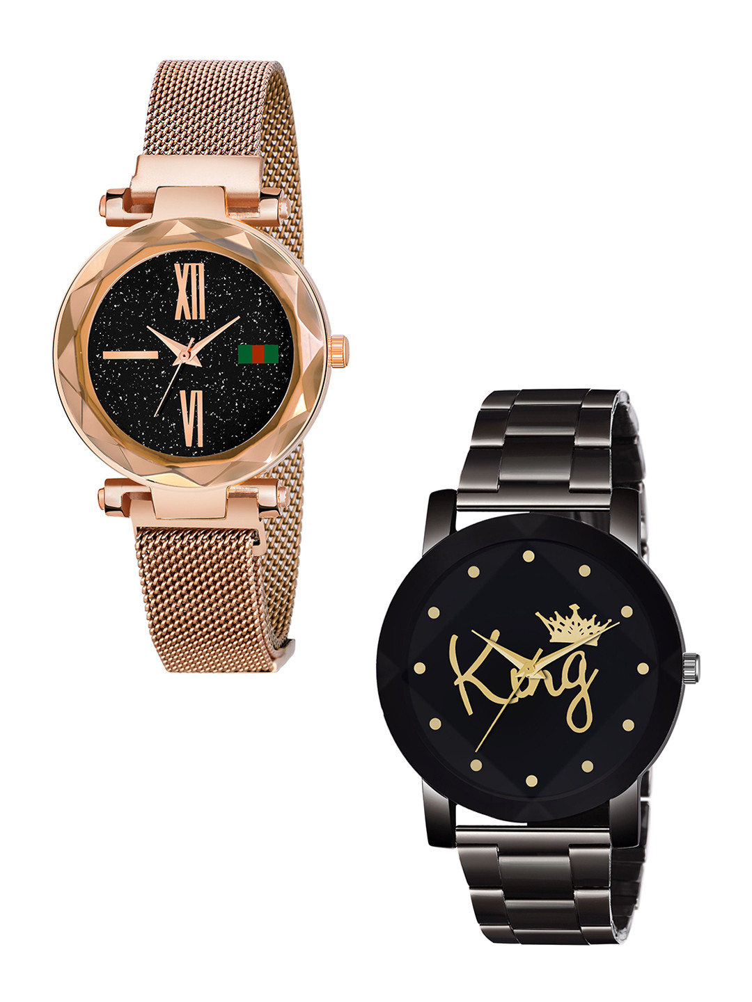 CSAMON Set Of 2 Unisex Analogue Watch GR_379_RoseGold_Roman_Prizam_King