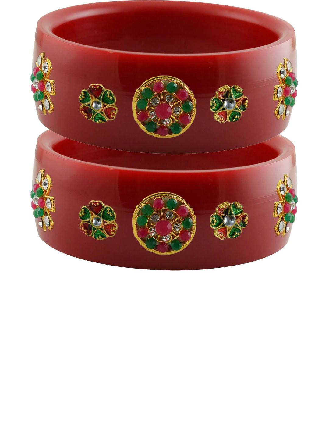 Vidhya Kangan Set Of 2 Stone Studded Maroon Bangles