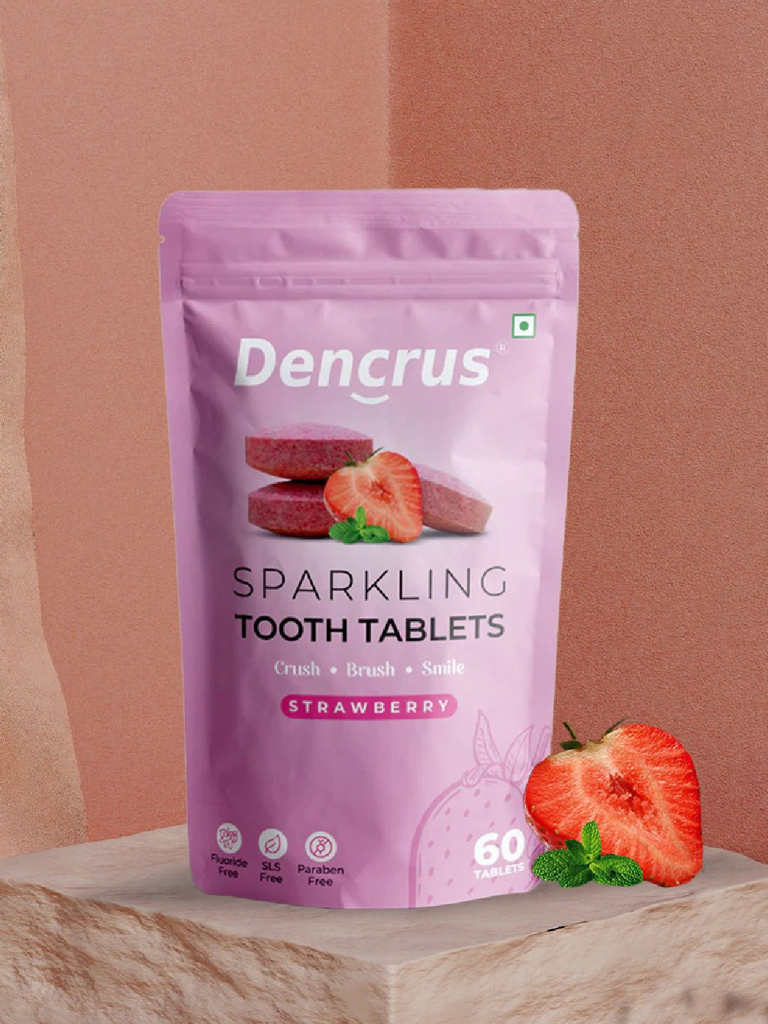 Dencrus Sparkling Strawberry Flavor Tooth Tablets - 60 Tablets