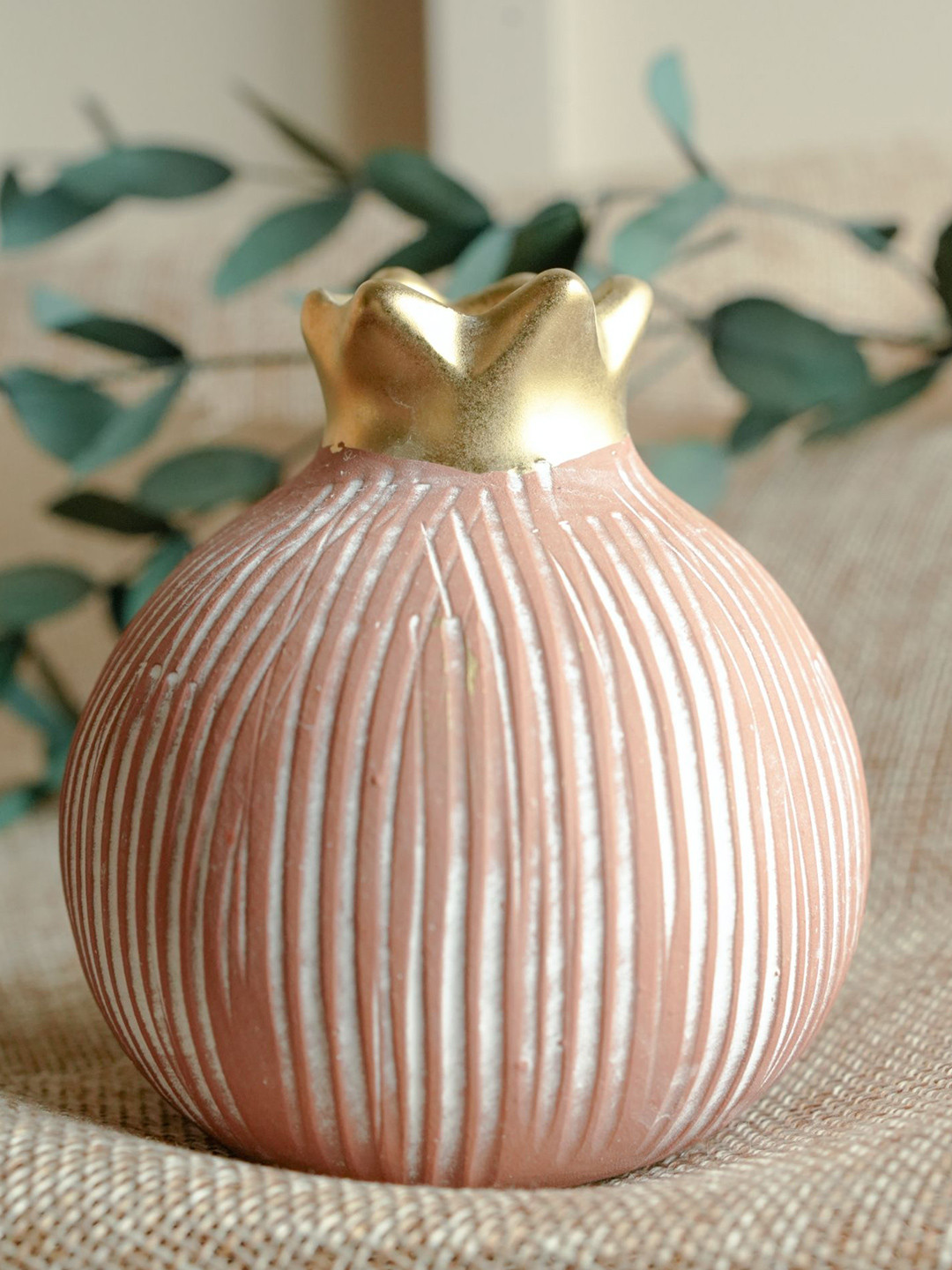 ArteCasa Red Striped Pomegranate-Shaped Small Vase