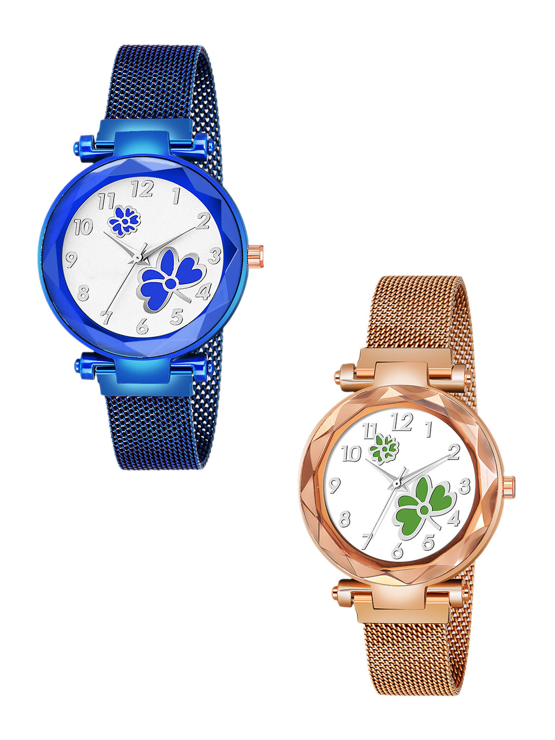 CSAMON Women Set of 2 Printed Analogue Watch GR_379 Blue 315 Blue 379 Rose Gold Green Dial