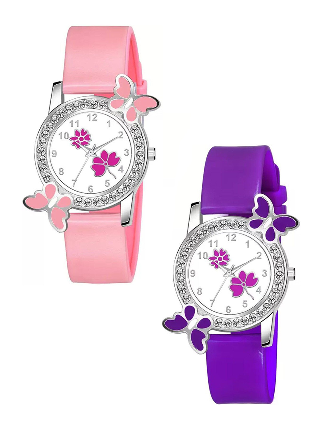 CSAMON Women Pack of 2 Embellished Dial Analogue Watches 328 PIK PUR 315PUR