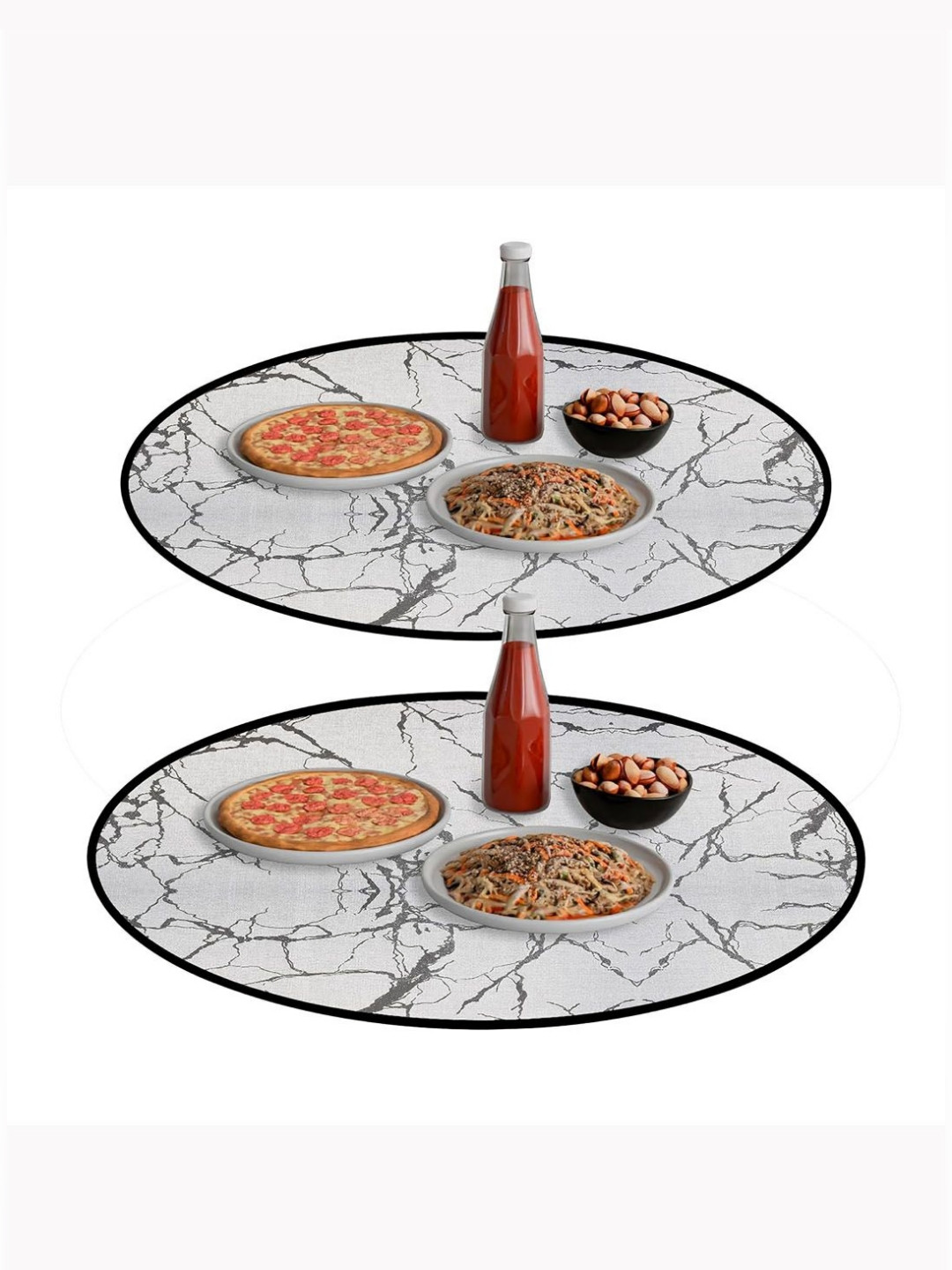 Aura 2-Pcs Grey & Black Abstract Printed Round Table Placemats