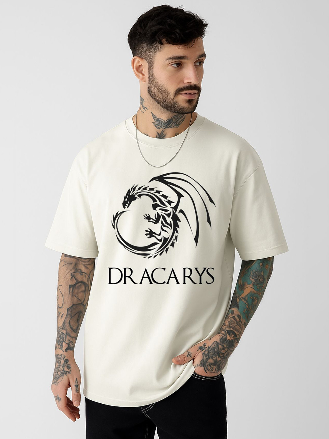 Be Crazy Game Of Thrones Typography Printed Drop-Shoulder Sleeves Cotton Oversized T-shirt