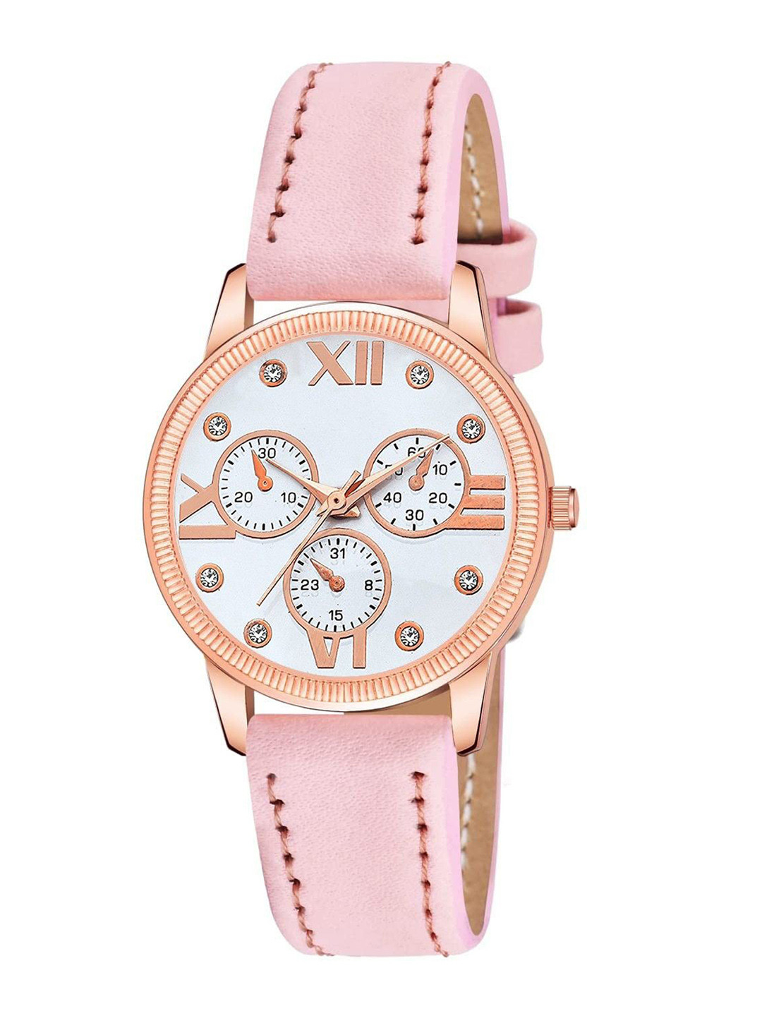 Gopal Shopcart Unisex Patterned Dial & Straps Analogue Watch C25RG_WH Mina PINK Leather_F
