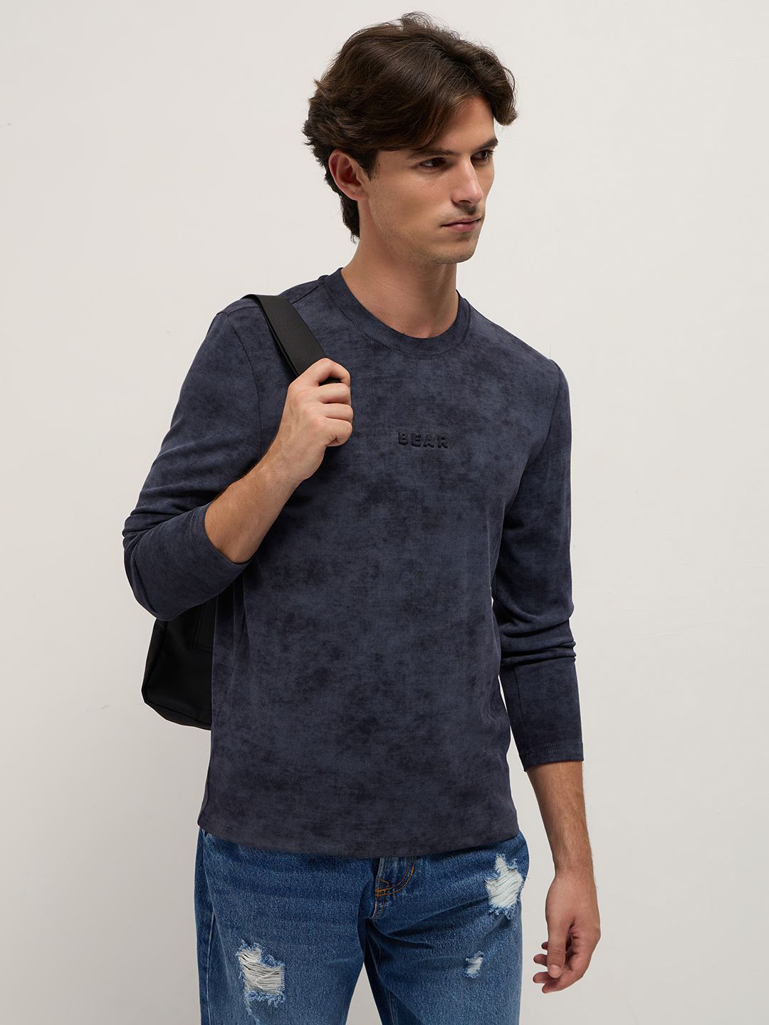 THE BEAR HOUSE Washed Effect Dyed Crew Neck Slim Fit T-Shirt