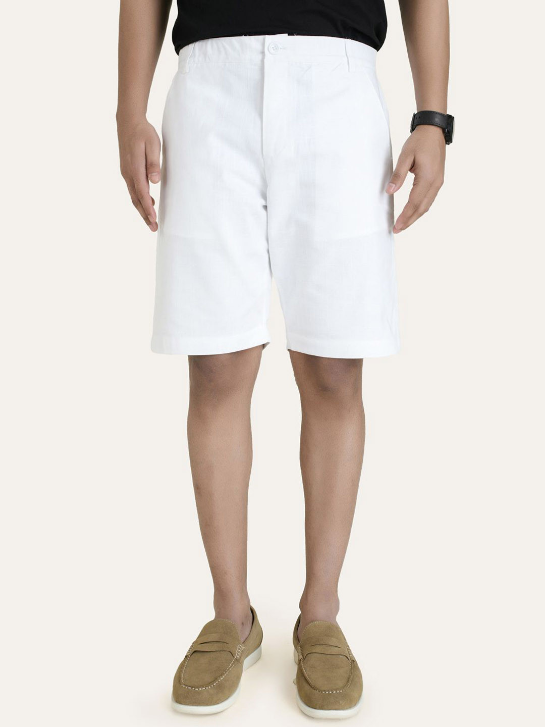 PERCH Men Linen White Chino Shorts
