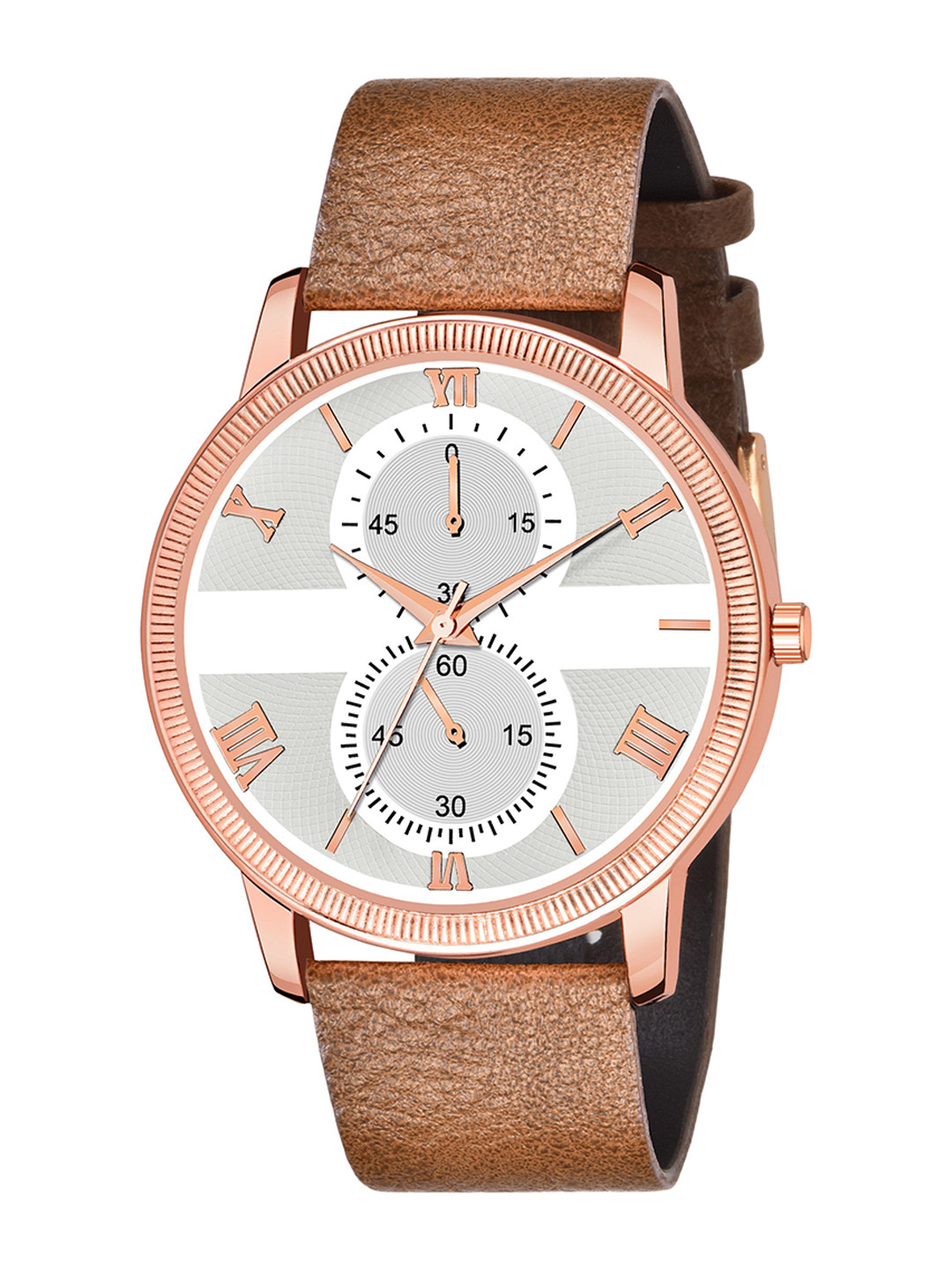 CSAMON Round Dial & Leather Bracelet Style Straps Analogue Watch Csamon_09_beige Men