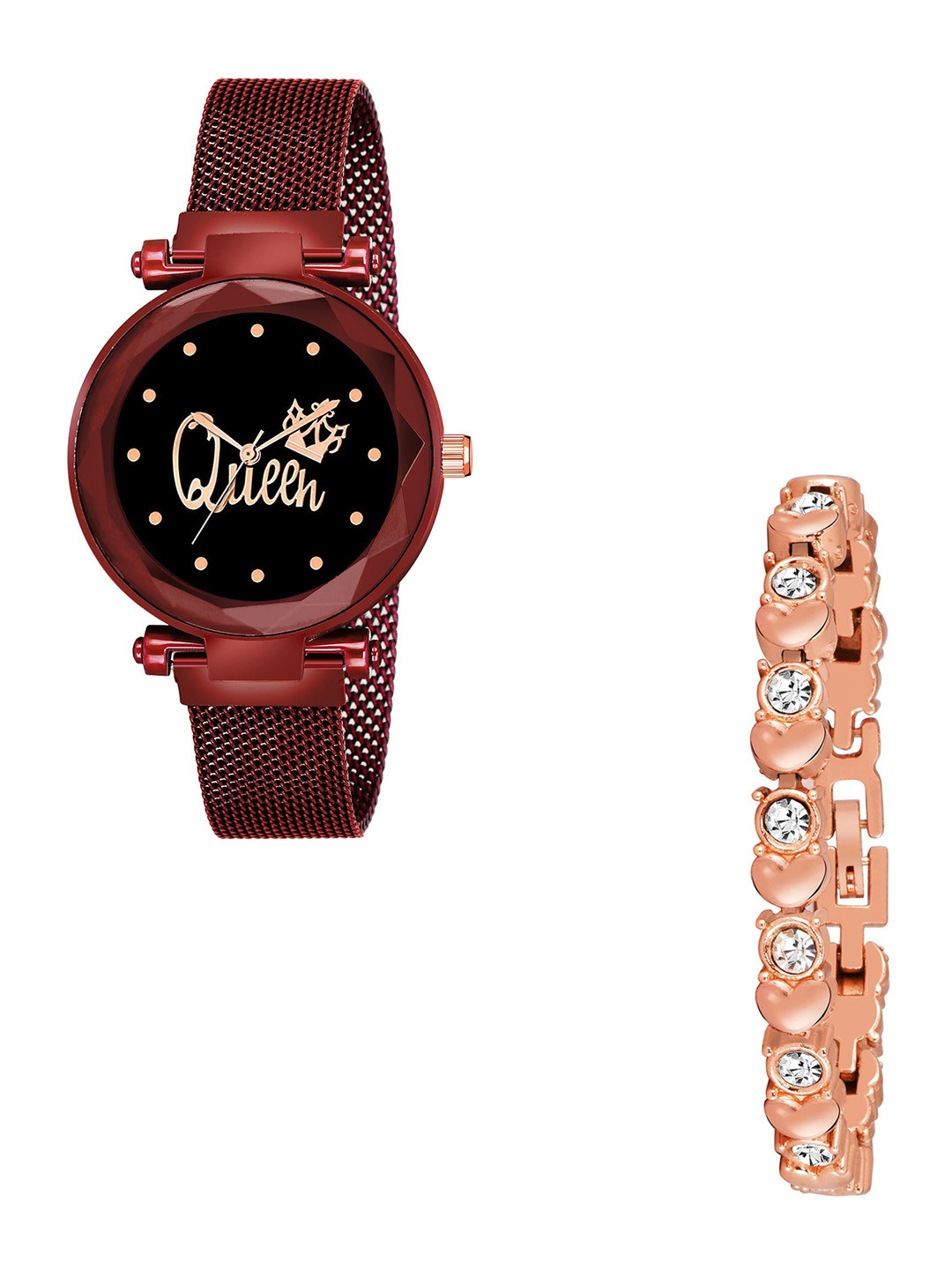 Gopal Shopcart Unisex Watch Gift Set Queen Red maganet copper Bracelet