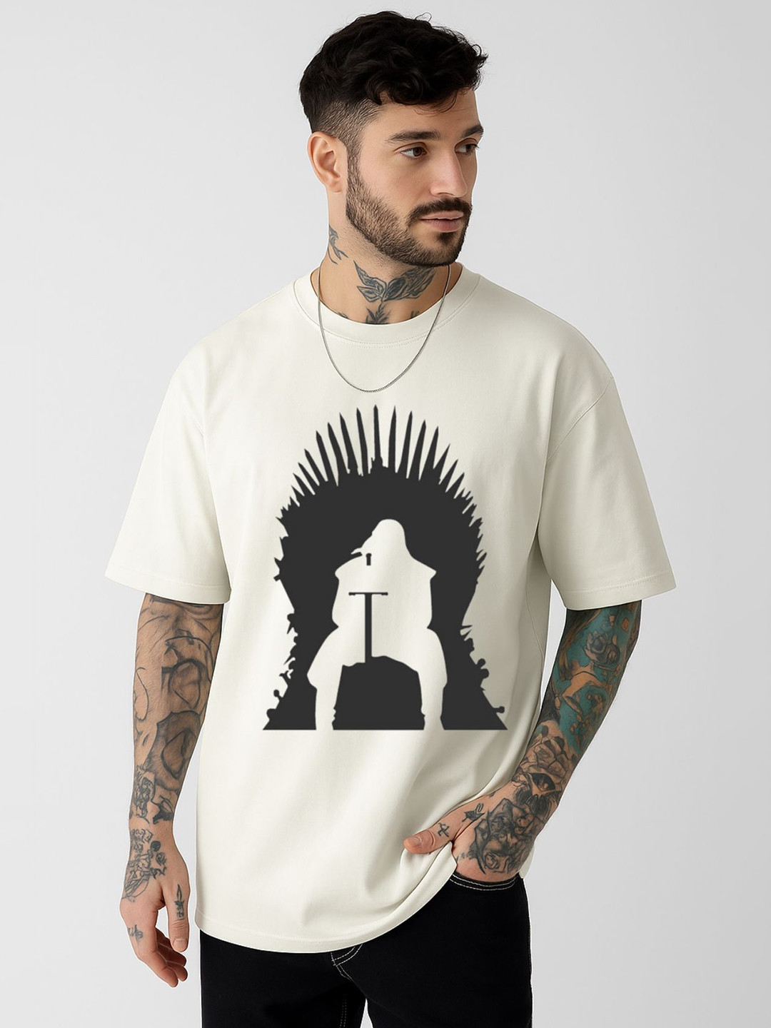 Be Crazy Men Game Of Thrones Graphic Printed Round Neck Cotton Oversized T-shirt