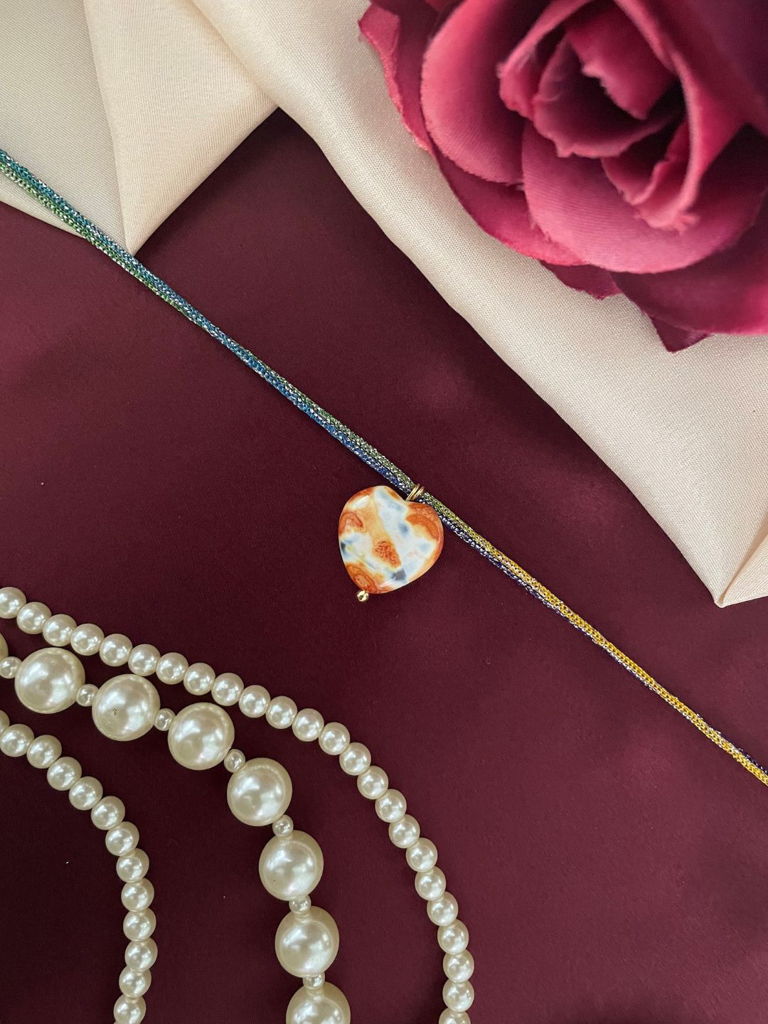 Digital Dress Room Stone Heart Charm Thread Rakhi