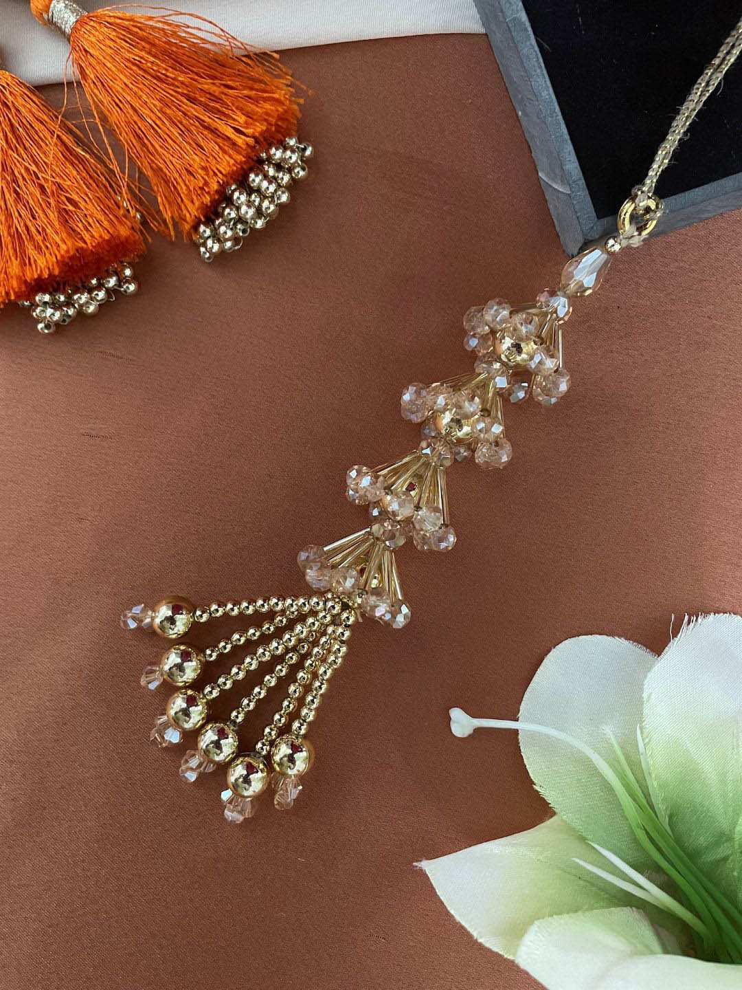 Digital Dress Room Rose Gold Beaded Tasselled Lumba Rakhi