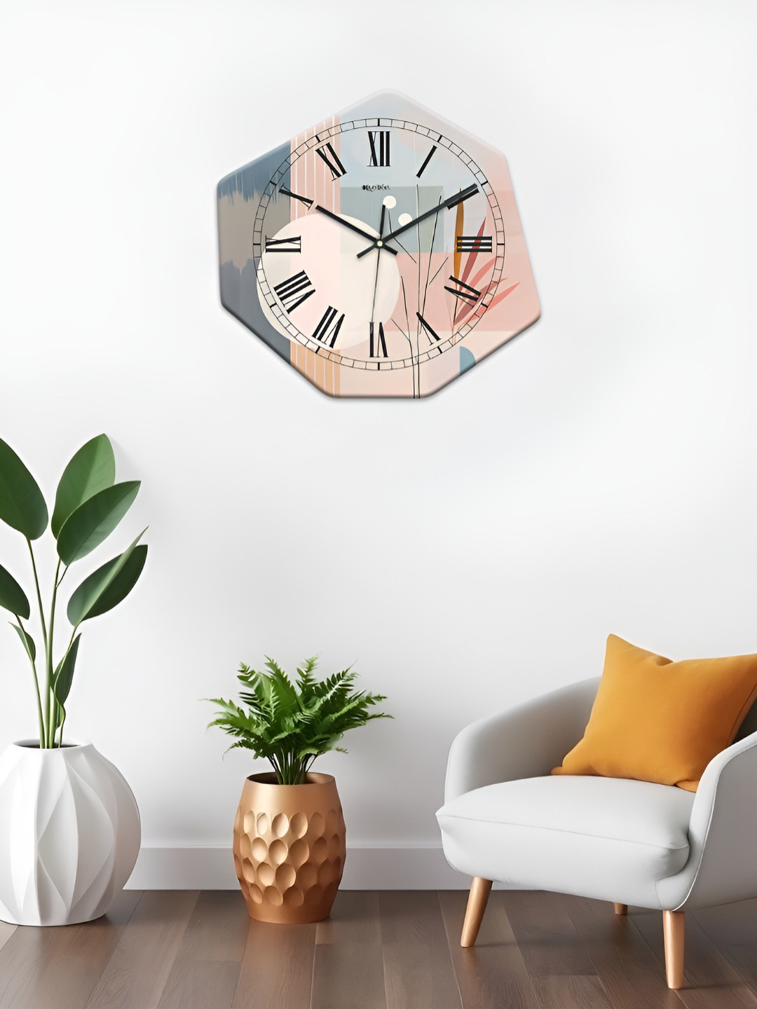 OLIVE TREE White & Black Printed Geometric Shaped Modern Analogue Wall Clock