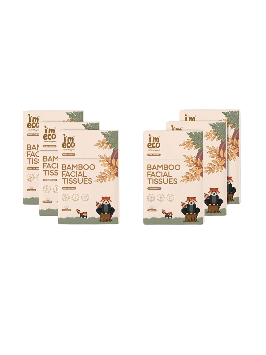IMECO Set Of 6 Ultra-Soft Travel Friendly Bamboo Pocket Facial Tissue - 10 Tissues Each
