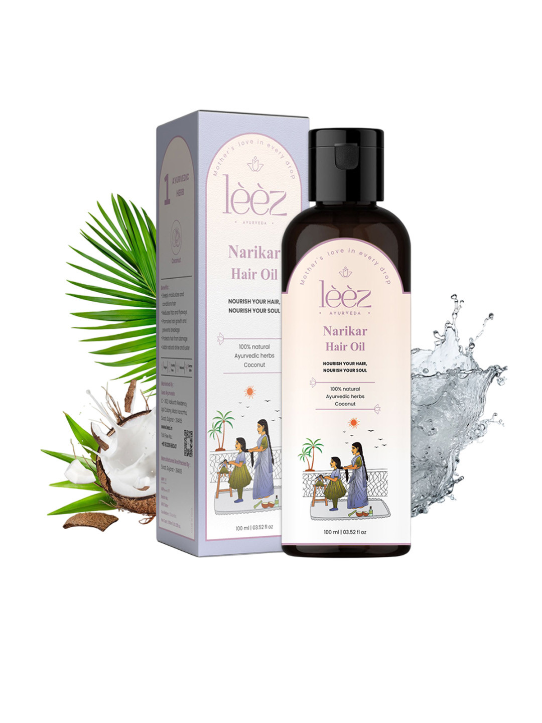 Leez Ayurveda Narikar Coconut Hair Oil Shine & Growth- 100 ml