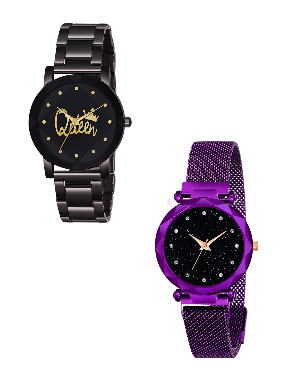 CSAMON Women Pack of 2 Round Dial Analogue Watch Metal_queen_379_Purple_12