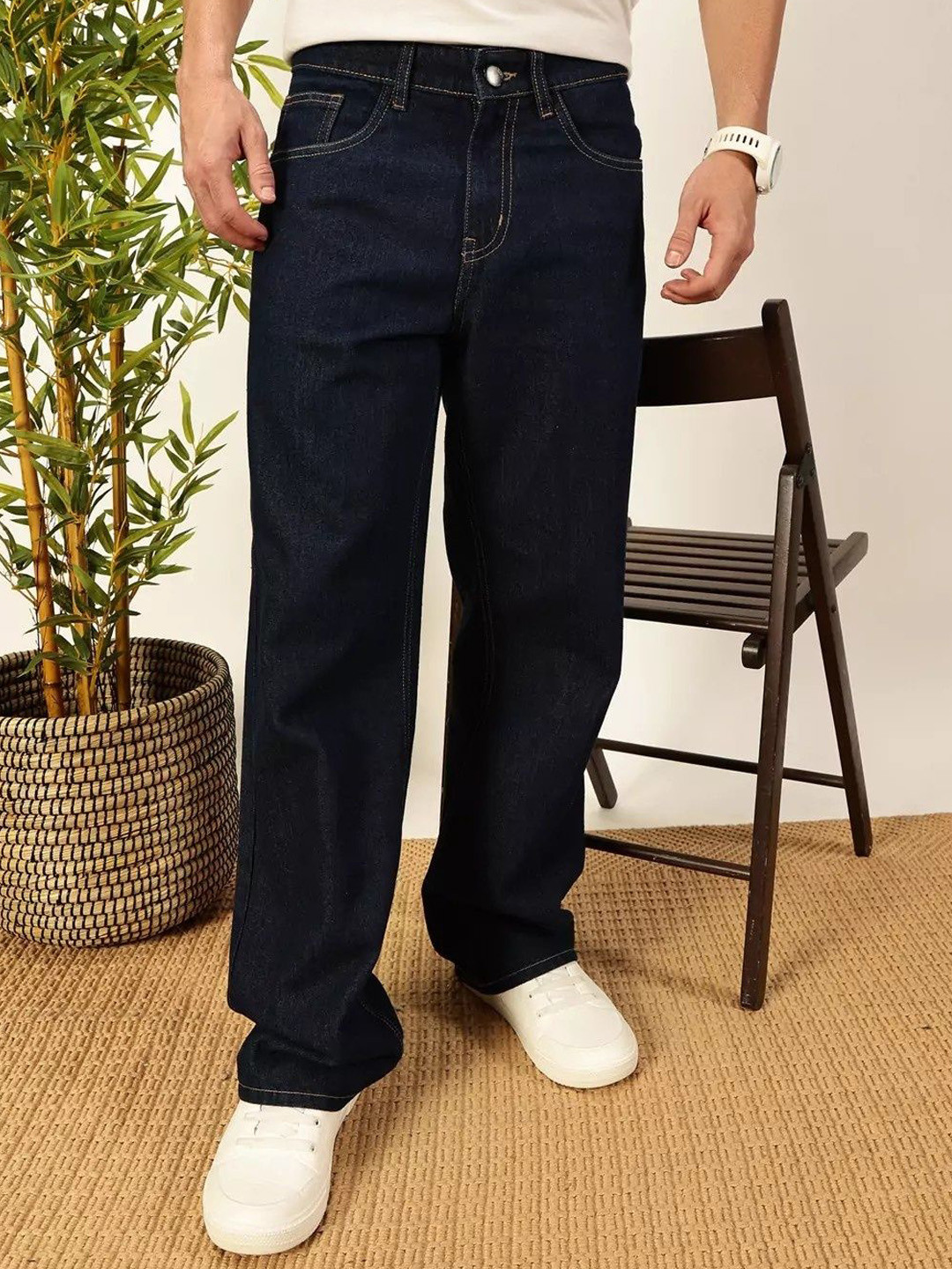 Playfeel Men Loose Fit Baggy Mid Rise Stretchable Jeans